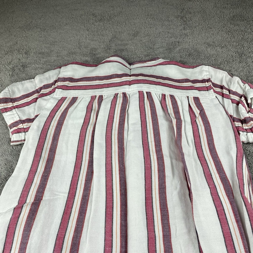 LOFT Linen Shift Dress Button Down Tie Belt Womens 2P Petite Striped White Pink - Picture 11 of 13